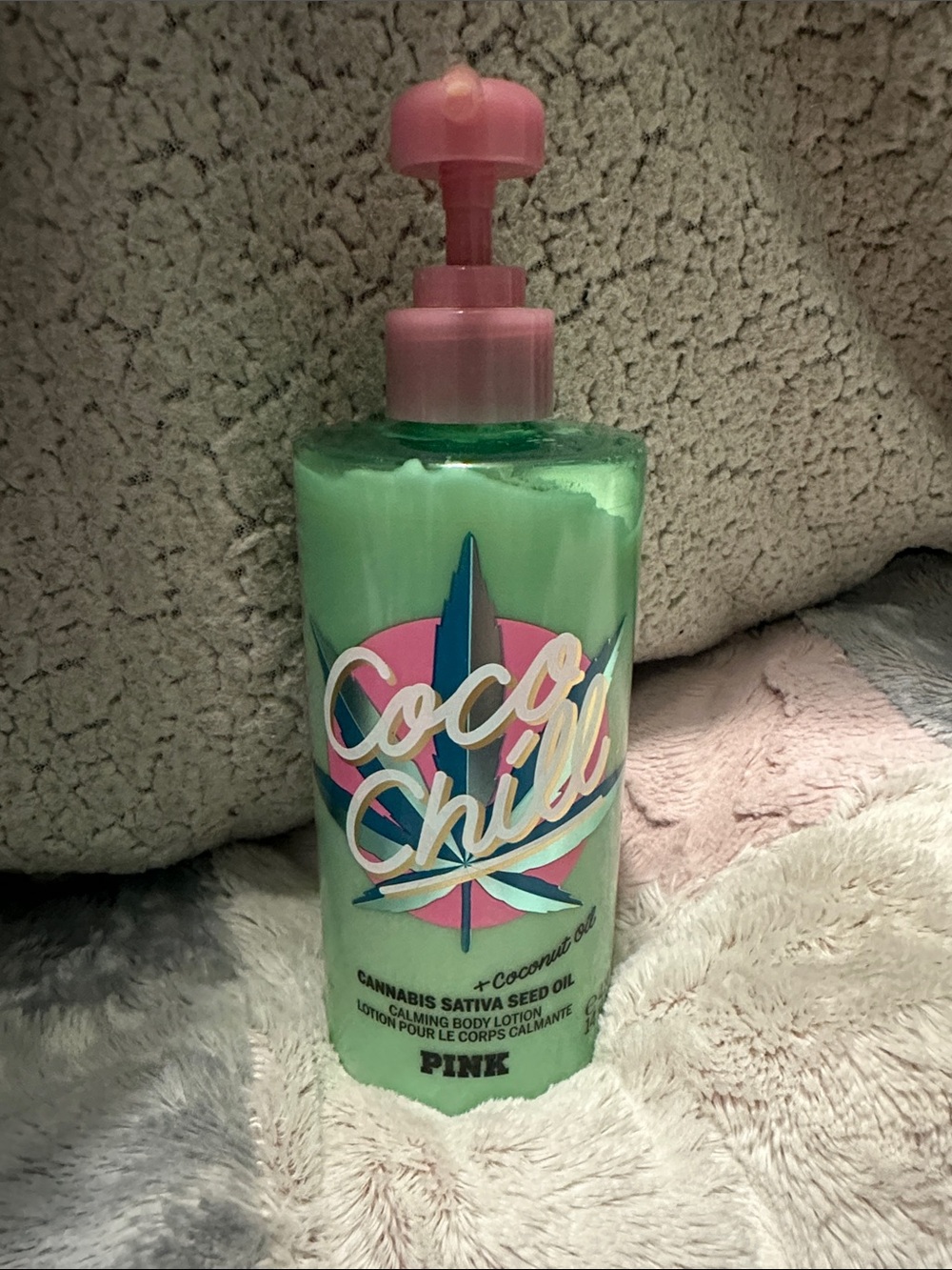 PINK Victoria's Secret Coco Chill Calming Body Lotion - Green with Pink Pump